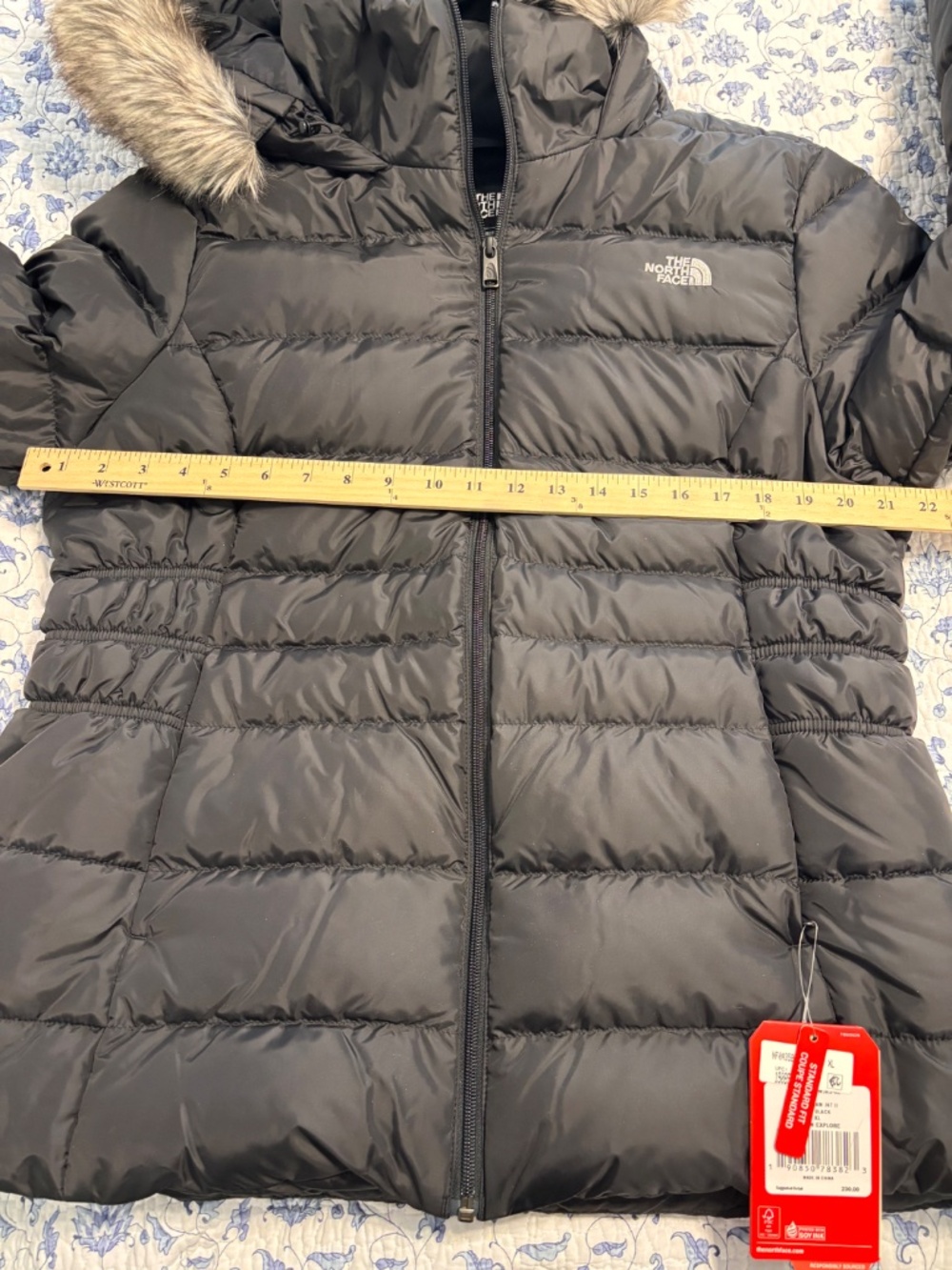 The North Face Gotham Women’s Black Down Hooded Puffer Coat Fur Trim XL - Picture 5 of 9